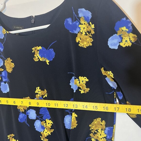 TALBOTS Women’s Midi Dress Size 8 FLORAL JERSEY TWIST FIT & FLARE Blue Stretch - Picture 5 of 12